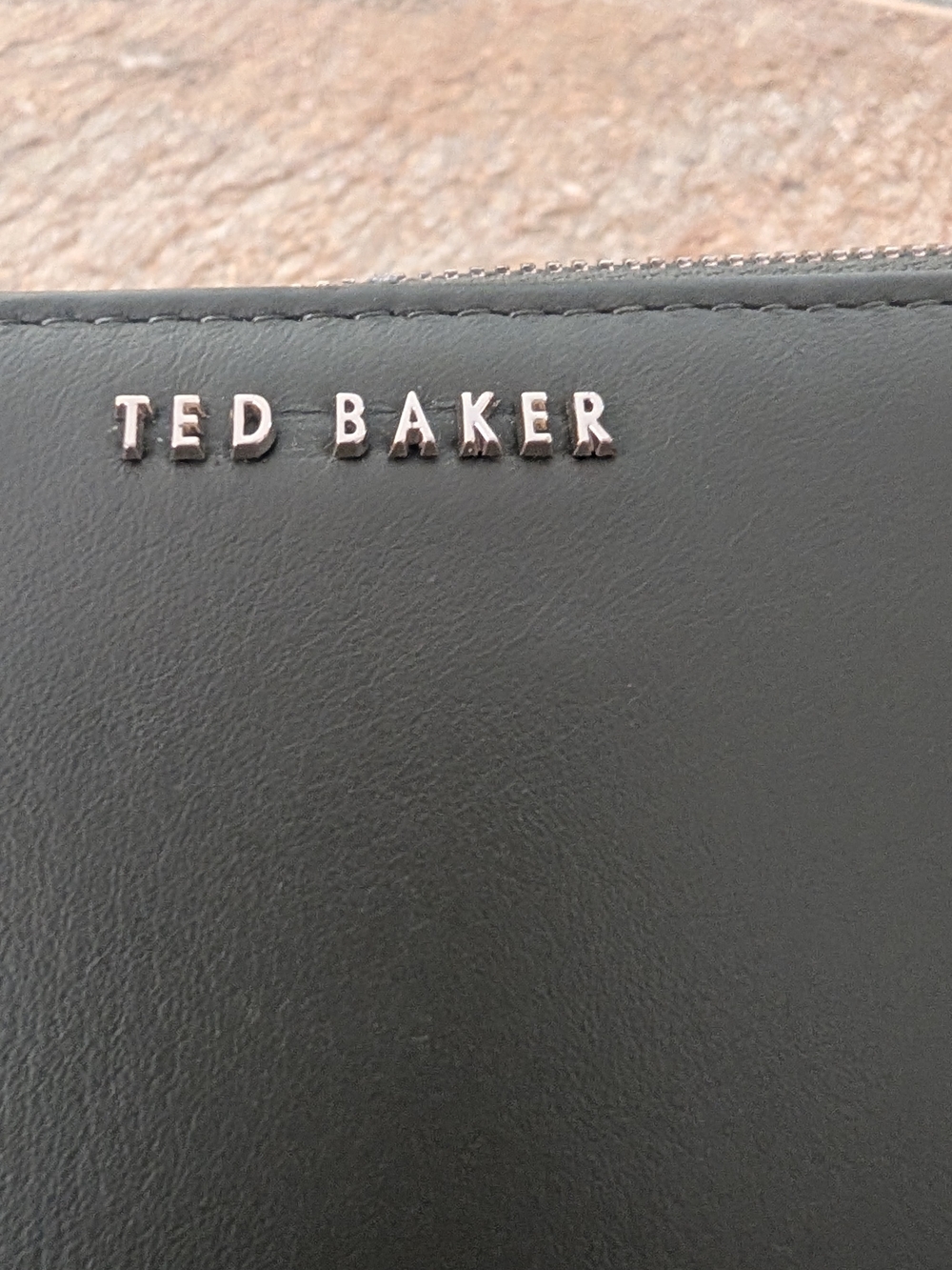 Ted Baker Green Leather Wallet with  Gold Logo Zip Around.